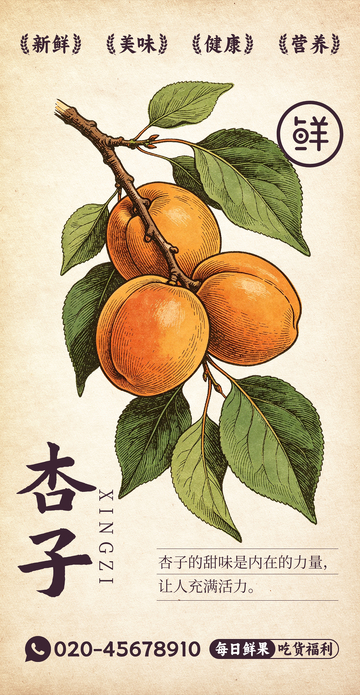 水果插画杏子设计素材