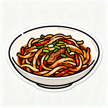 卡通风格炒面美食插画