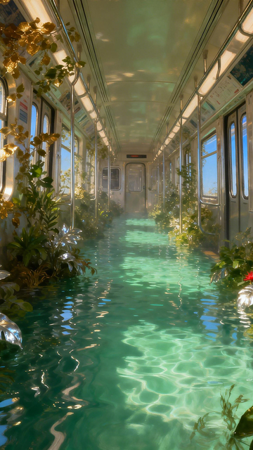 梦幻地铁水景艺术插画