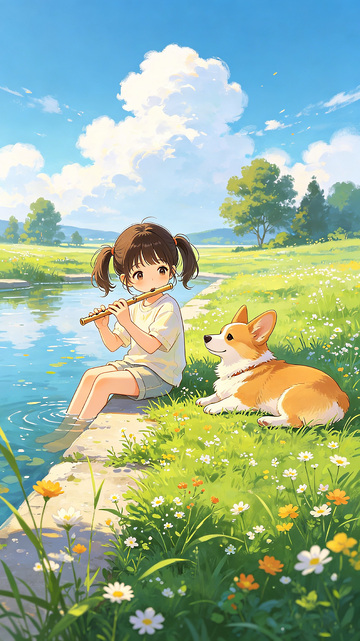 一位小女孩坐在水边