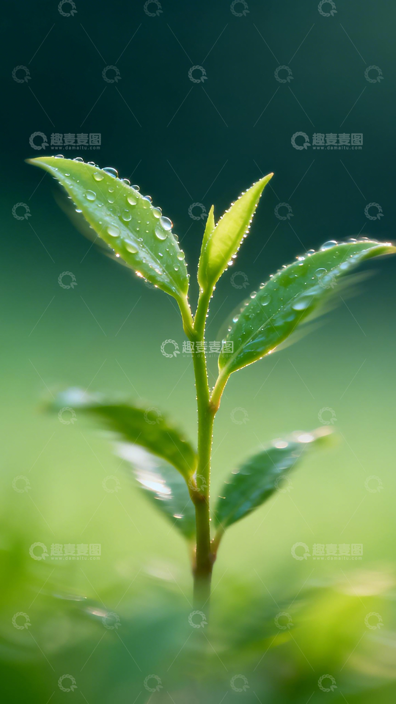 高清大图下载【趣麦麦图】-嫩芽露珠生机盎然1