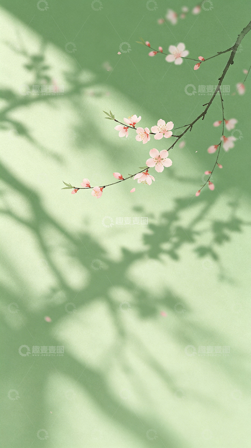 高清大图下载【趣麦麦图】绿色桃花海报