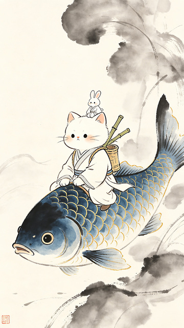 国风鱼和猫咪