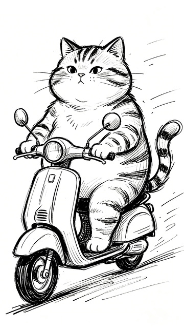 可爱猫咪骑着电动车