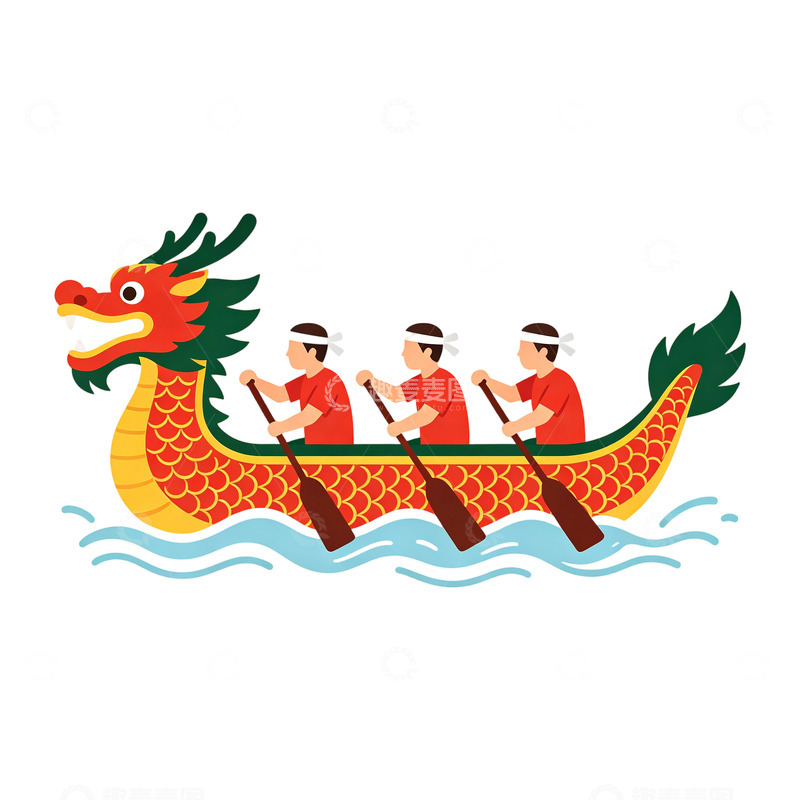 高清大图下载【趣麦麦图】-卡通龙舟比赛插画免扣素材元素