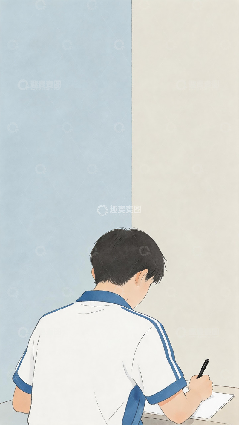 高清大图下载【趣麦麦图】插画风格一个正在答题的考生背影3
