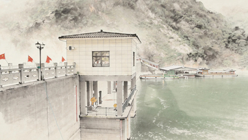 诸暨五泄风景区山水间小型水坝建筑