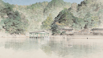 诸暨五泄风景区山水风景水彩画