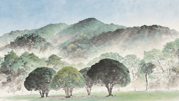 诸暨五泄水彩山水画自然风光