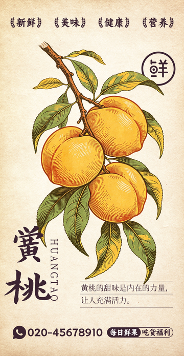 水果插画黄桃设计素材
