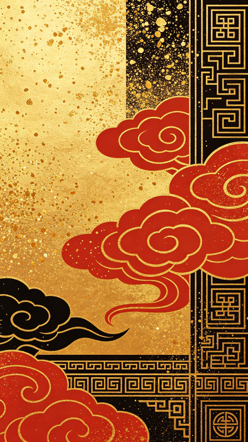 中国传统云纹金碧装饰画