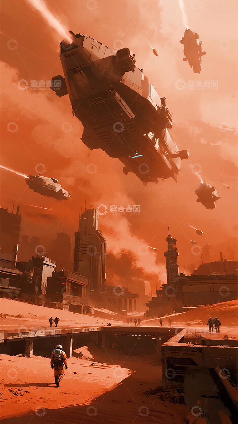 高清大图下载【趣麦麦图】-未来科幻火星城市插画