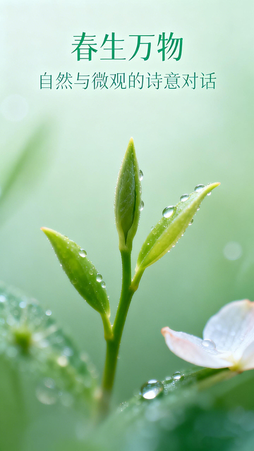 春意盎然嫩叶露珠