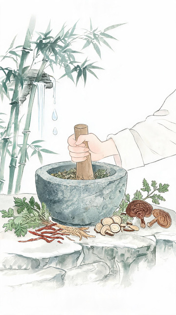 古风研磨草药插画