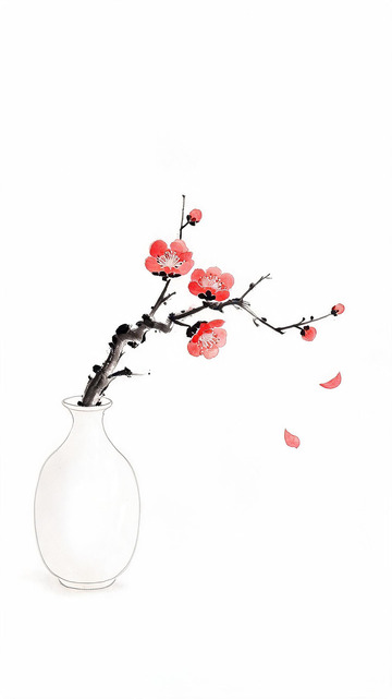 水墨梅花花瓶装饰画