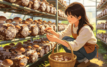 田园风采蘑菇少女插画设计素材