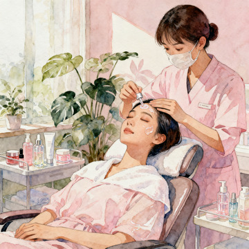 水彩美容护理场景插画素材