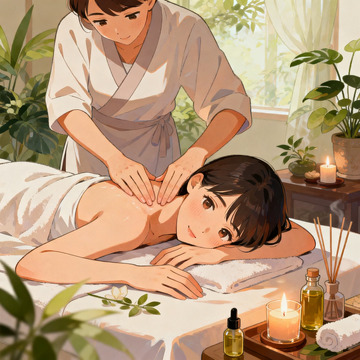 日式按摩放松插画素材