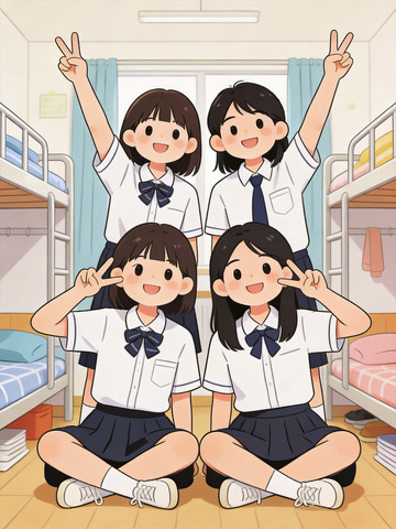 校园风学生宿舍卡通插画