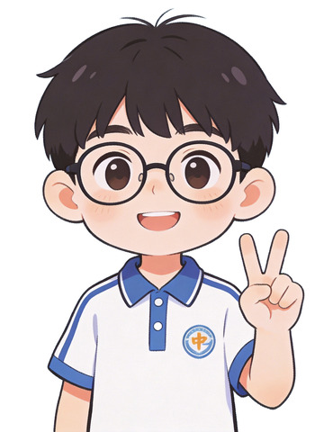 卡通校服少年胜利手势插画