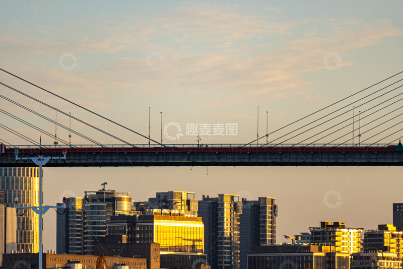 高清大图下载【趣麦麦图】上海杨浦大桥主桥桥梁黄昏景观