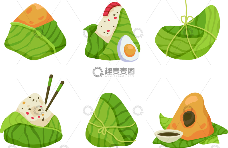源文件下载【趣麦麦图】卡通风格粽子插画设计素材