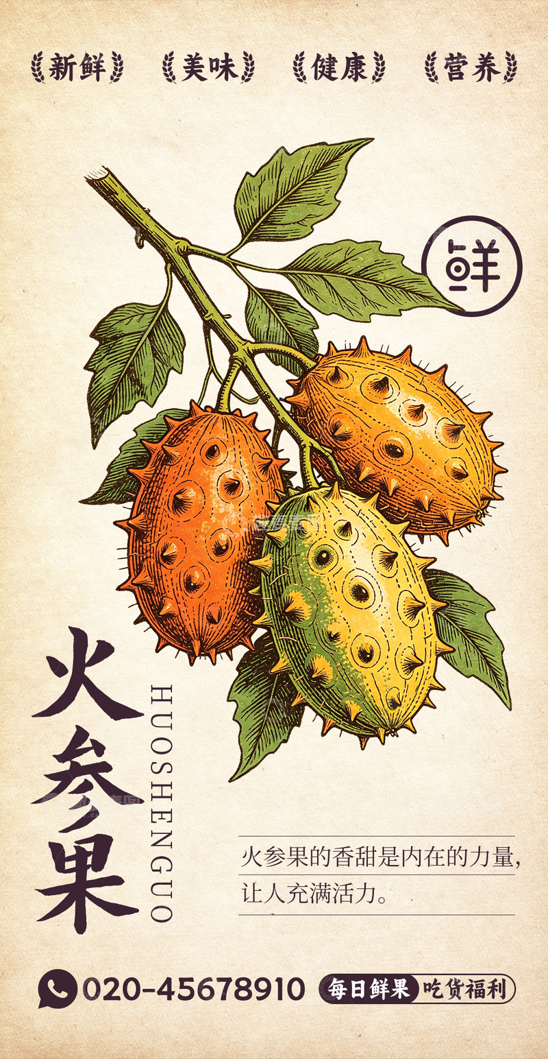 源文件下载【趣麦麦图】-水果插画火参果设计素材