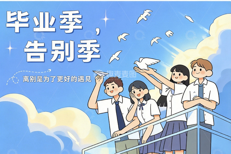 高清大图下载【趣麦麦图】-青春校园毕业季插画设计素材