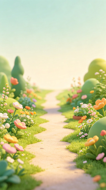 卡通花园小径风景插画