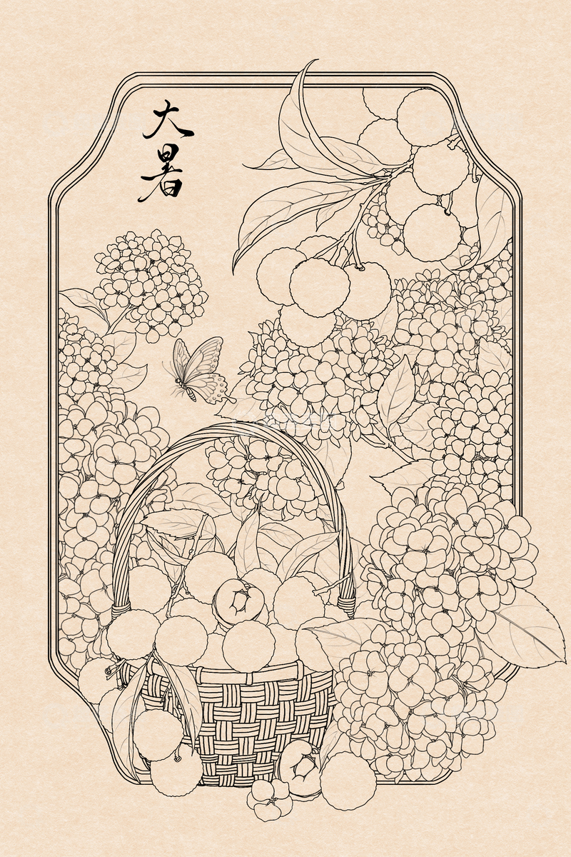 源文件下载【趣麦麦图】-线描风格大暑荔枝水果插画设计素材
