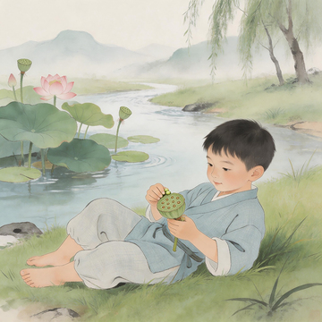 小儿溪头卧剥莲蓬
