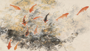 水墨金鱼国画风格装饰画