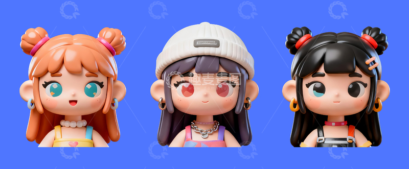 源文件下载【趣麦麦图】3d卡通潮流潮玩风格女孩头像10