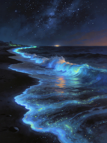 奇幻唯美蓝色荧光海浪2