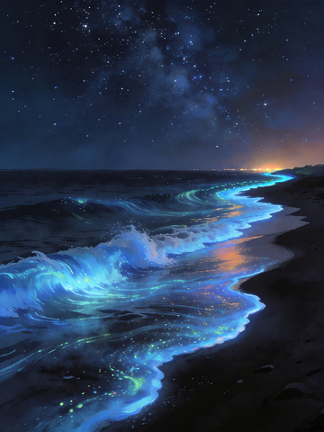 奇幻唯美蓝色荧光海浪3