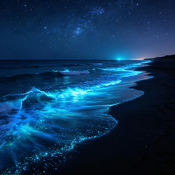 奇幻唯美蓝色荧光海浪
