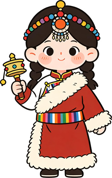 卡通藏族少女手持转经筒插画3