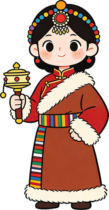 卡通藏族少女手持转经筒插画2