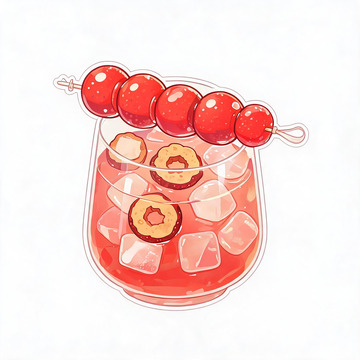 水彩红色果饮插画设计素材