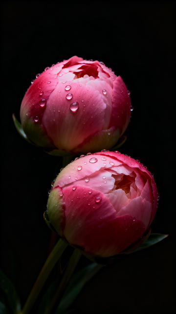 暗黑风格雨后牡丹花苞摄影素材