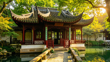 古典园林亭台水榭风光