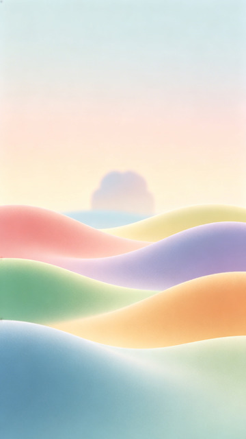 彩虹色梦幻山丘艺术插画
