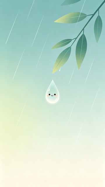 卡通雨滴树叶插画