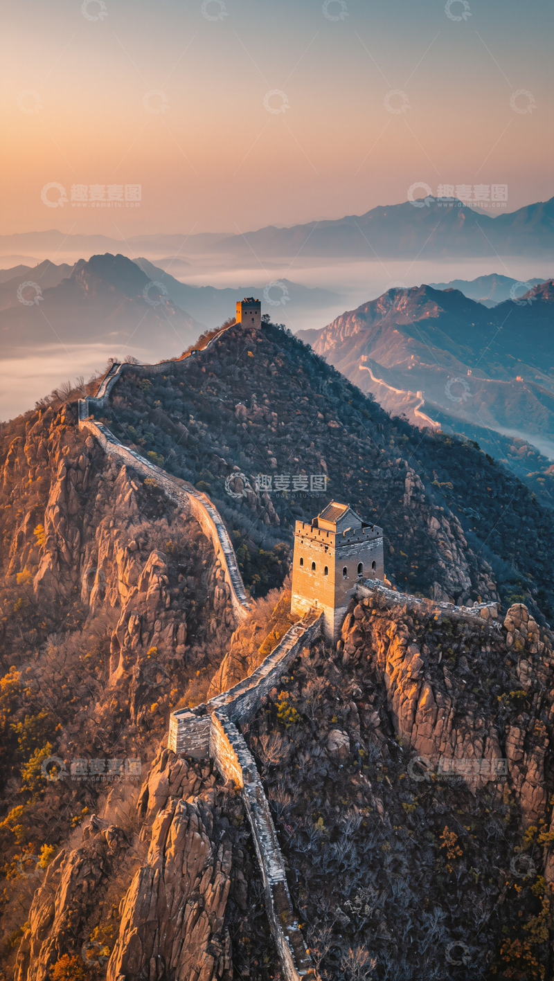 高清大图下载【趣麦麦图】长城日出壮美景象