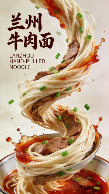 动感飞溅兰州牛肉面美食海报2