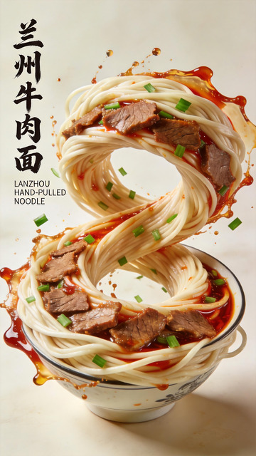 动感飞溅兰州牛肉面美食海报1