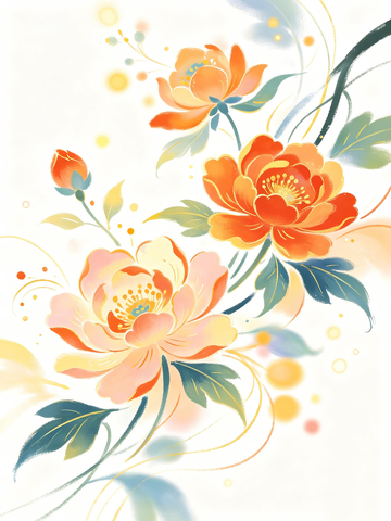 敦煌色系花卉插画