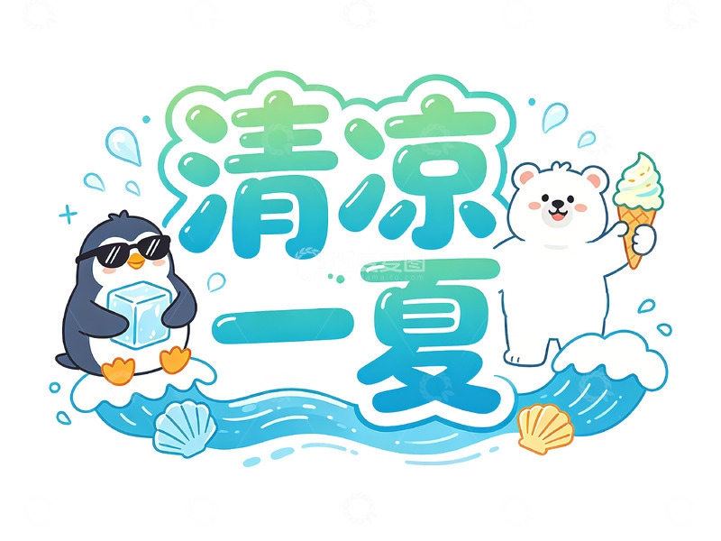 高清大图下载【趣麦麦图】-卡通企鹅白熊清凉夏日