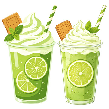 卡通绿色柠檬茶饮品插画设计素材