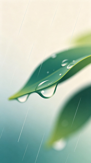 清新雨滴绿叶意境图